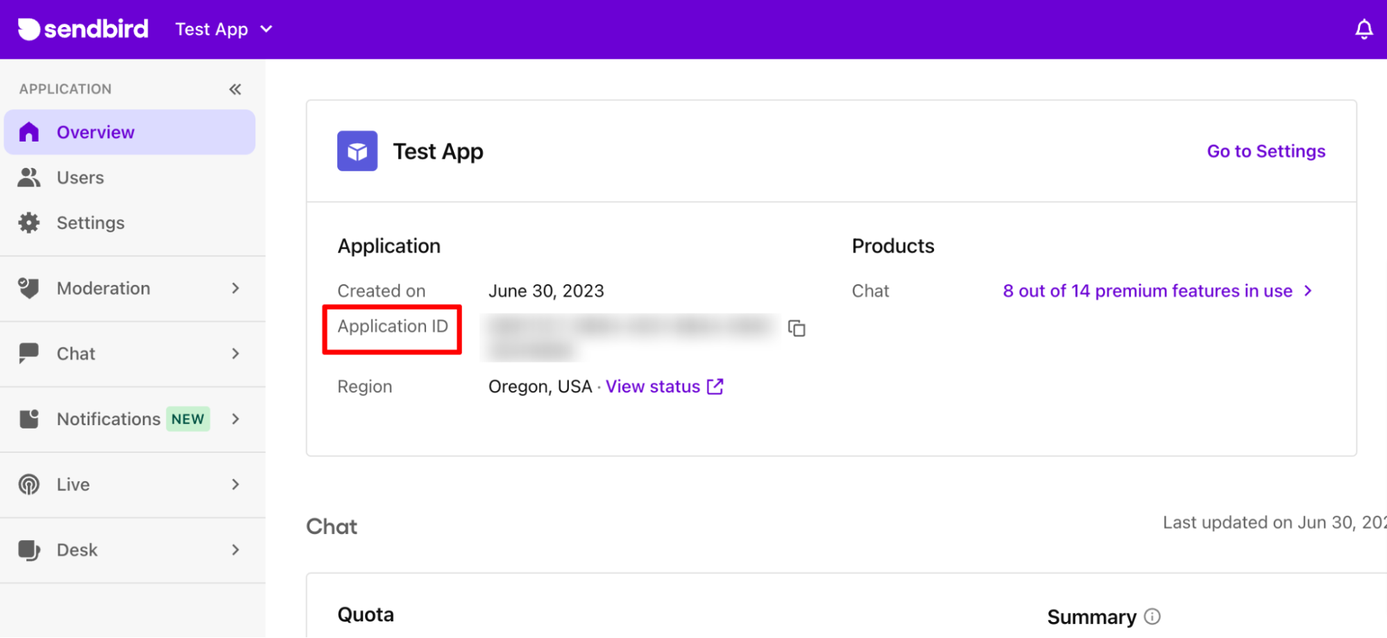 Application ID in Sendbird dashboard