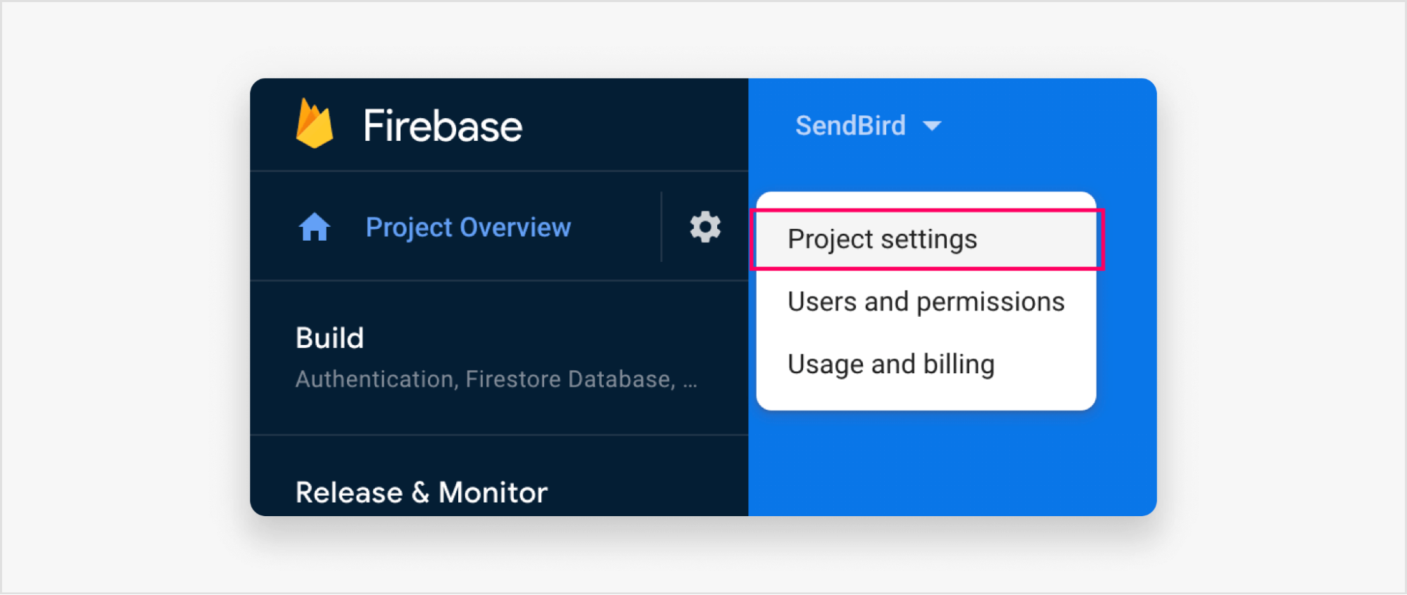 Firebase project settings