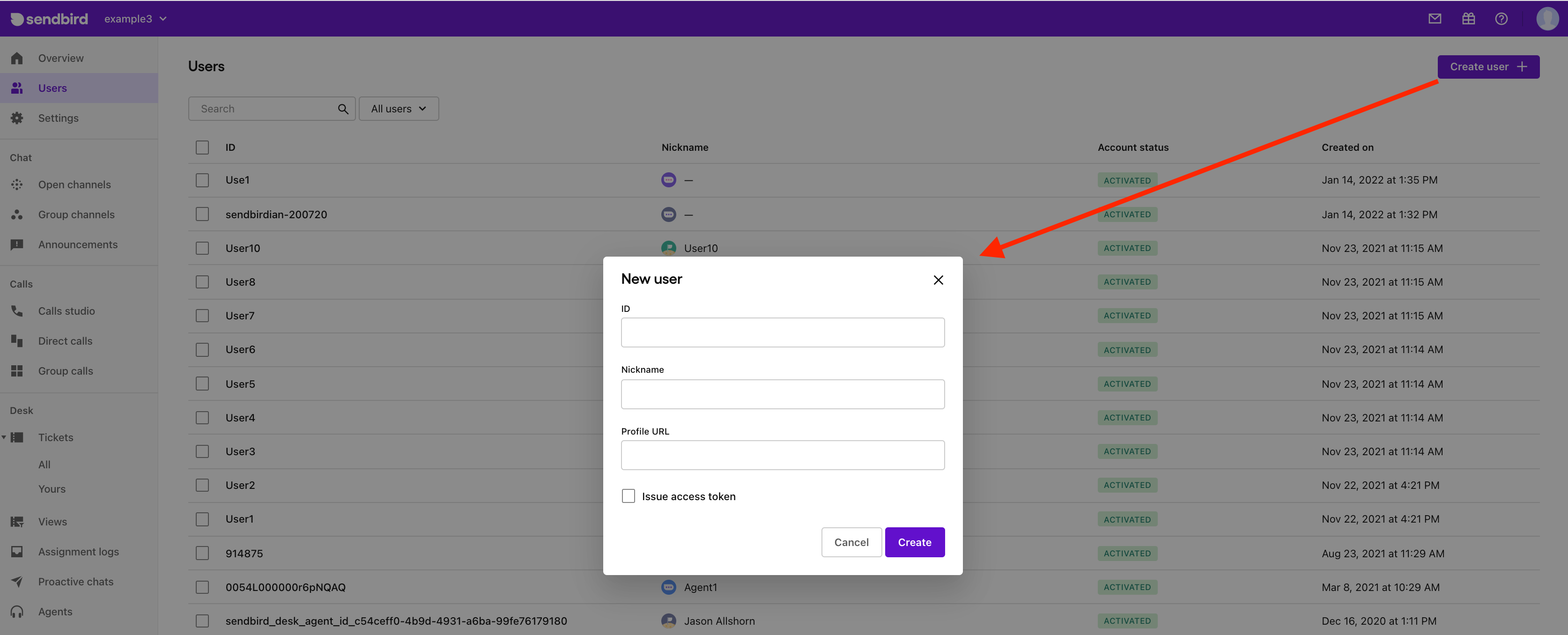 New user sendbird dashboard